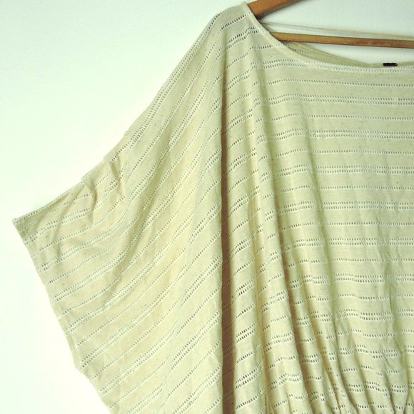 Free People Azalea Eyelet Stripe Dolman Top oversize relax loose fit Ivory Sz M - Picture 6 of 12